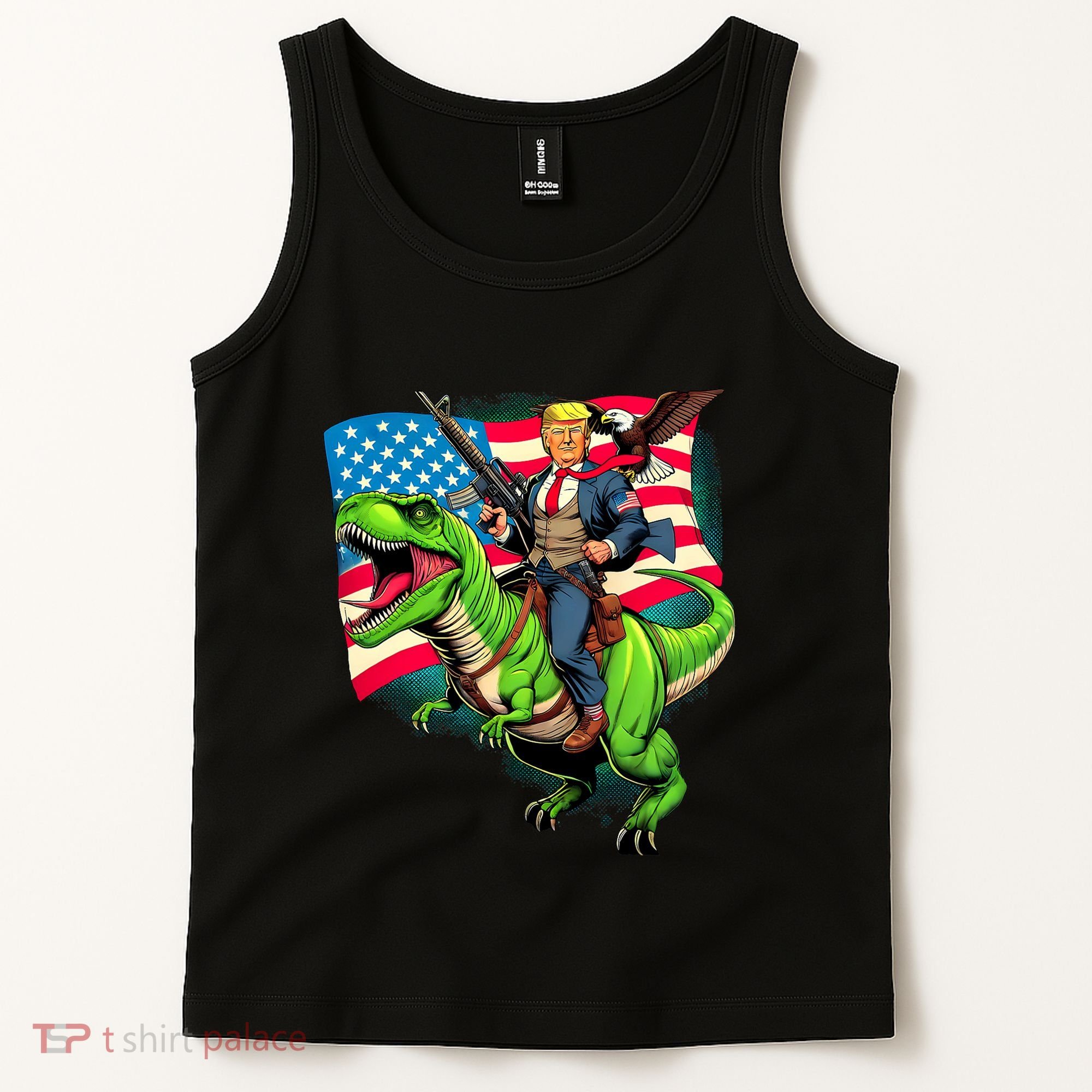 Bald Eagle Us Flag Trump Riding A Trex Tank Top