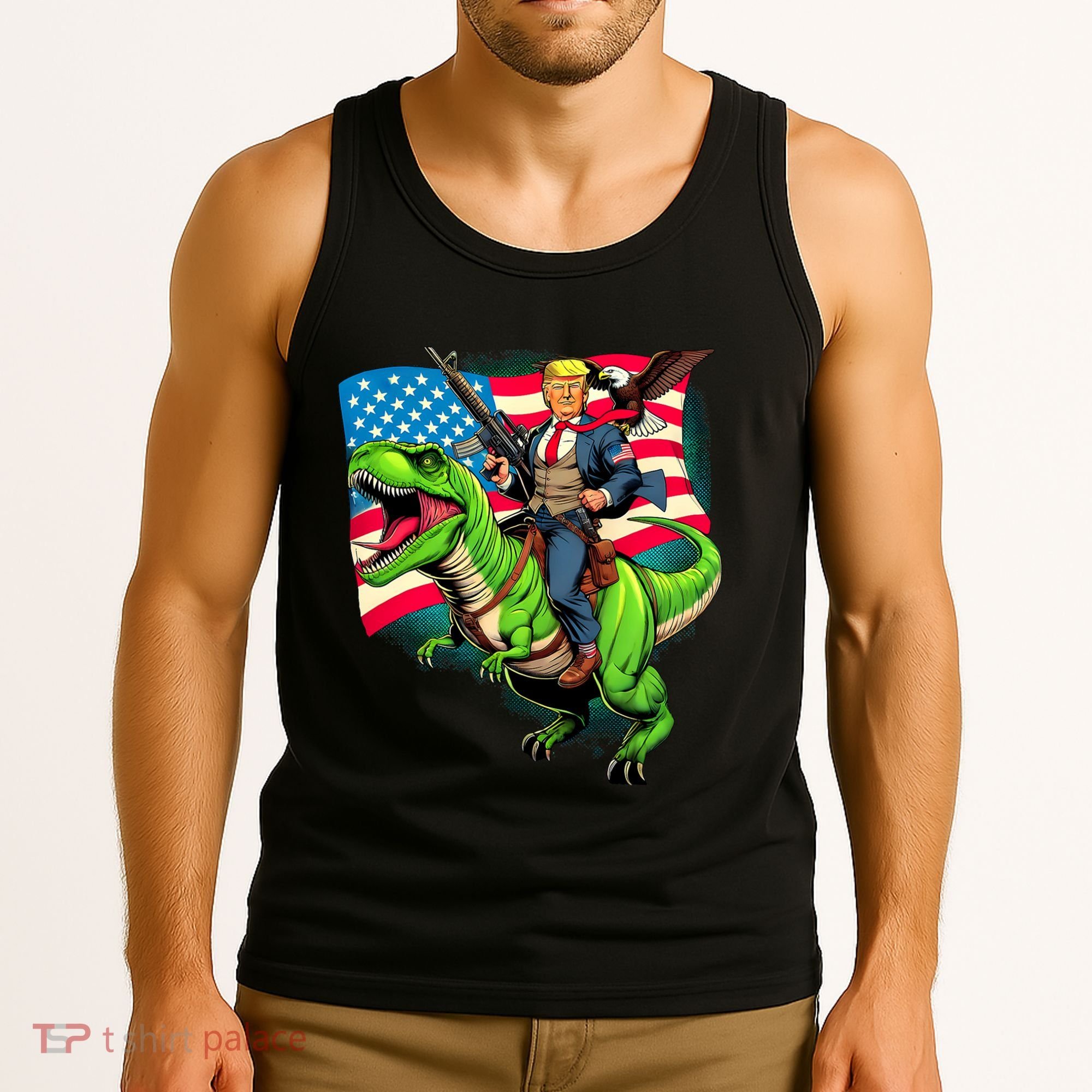 Bald Eagle Us Flag Trump Riding A Trex Tank Top
