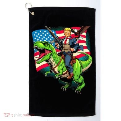 Bald Eagle Us Flag Trump Riding A Trex Golf Towel