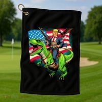 Bald Eagle Us Flag Trump Riding A Trex Golf Towel thumb 1