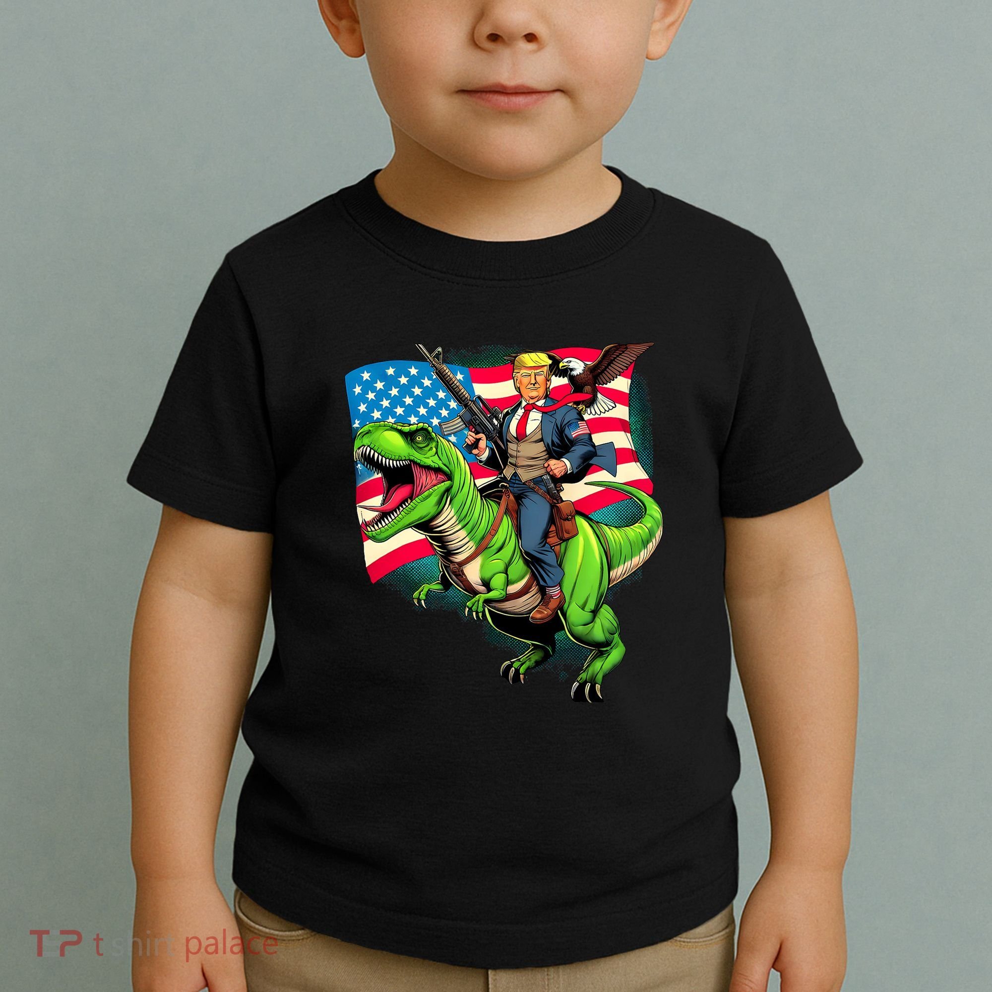 Bald Eagle Us Flag Trump Riding A Trex Toddler T-Shirt