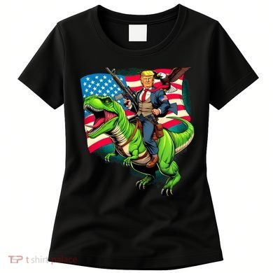 Bald Eagle Us Flag Trump Riding A Trex Women's T-Shirt