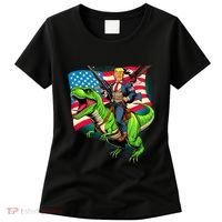 Bald Eagle Us Flag Trump Riding A Trex Women's T-Shirt thumb 0