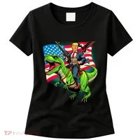 Bald Eagle Us Flag Trump Riding A Trex Women's T-Shirt thumb 0