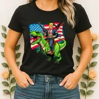 Bald Eagle Us Flag Trump Riding A Trex Women's T-Shirt thumb 2