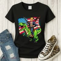 Bald Eagle Us Flag Trump Riding A Trex Women's T-Shirt thumb 3