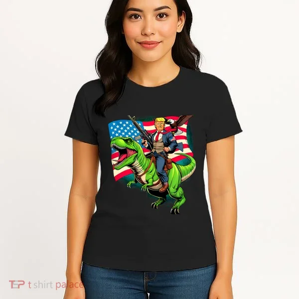 Bald Eagle Us Flag Trump Riding A Trex Women's T-Shirt