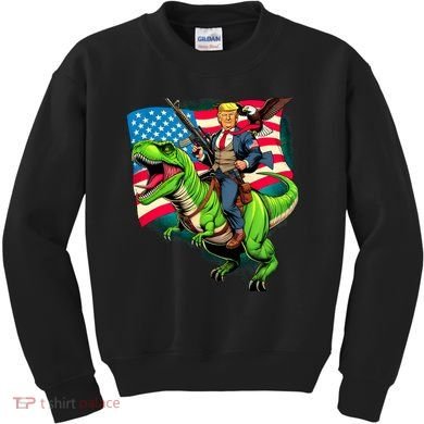 Bald Eagle Us Flag Trump Riding A Trex Kids Sweatshirt