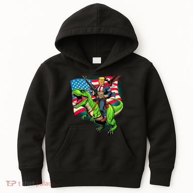 Bald Eagle Us Flag Trump Riding A Trex Kids Hoodie