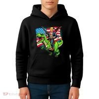 Bald Eagle Us Flag Trump Riding A Trex Kids Hoodie thumb 4