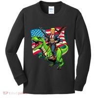 Bald Eagle Us Flag Trump Riding A Trex Kids Long Sleeve Shirt thumb 0