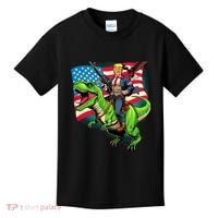 Bald Eagle Us Flag Trump Riding A Trex Kids T-Shirt thumb 0