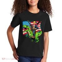 Bald Eagle Us Flag Trump Riding A Trex Kids T-Shirt thumb 2