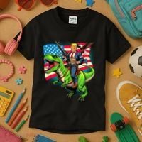 Bald Eagle Us Flag Trump Riding A Trex Kids T-Shirt thumb 3
