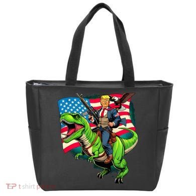 Bald Eagle Us Flag Trump Riding A Trex Tote Bag