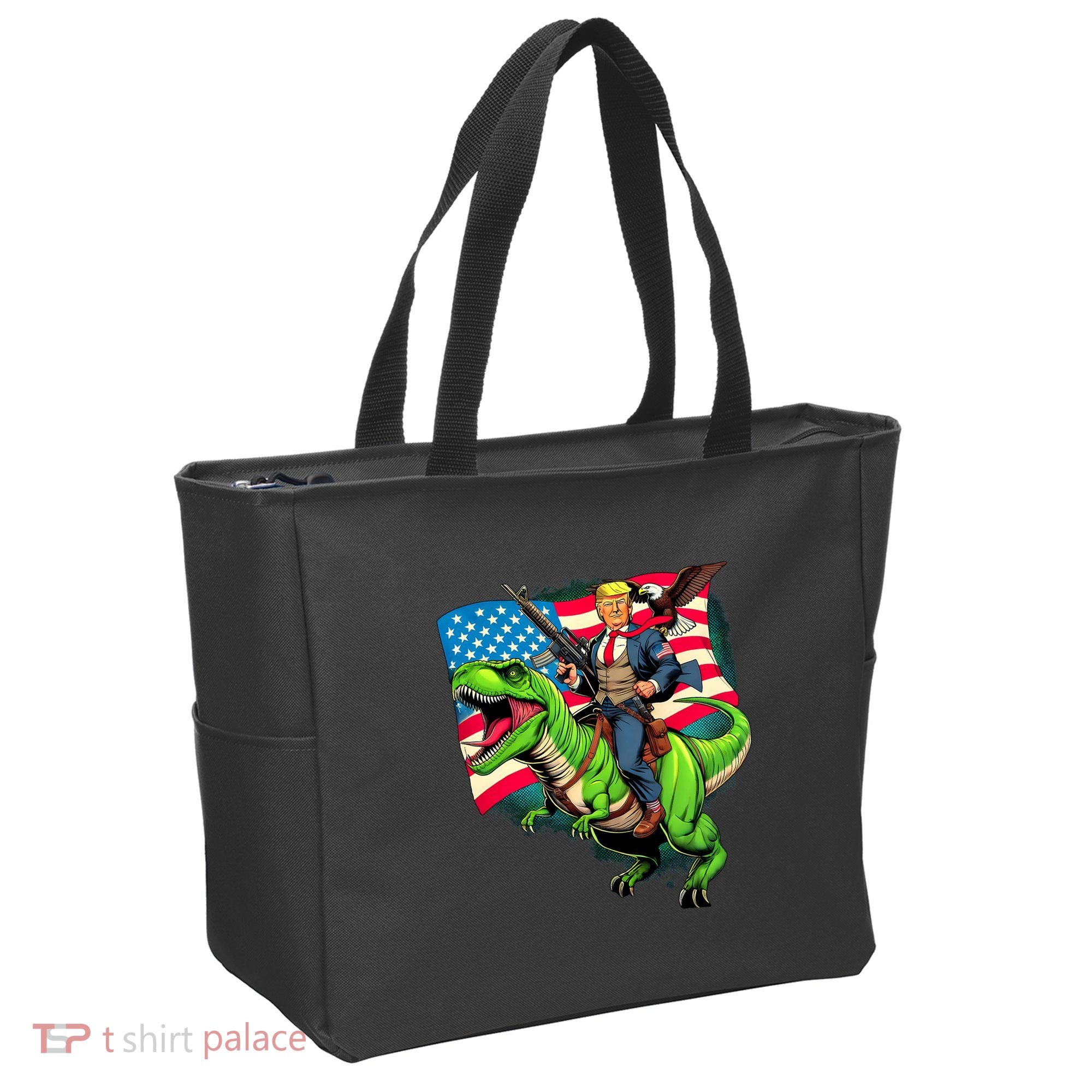 Bald Eagle Us Flag Trump Riding A Trex Tote Bag