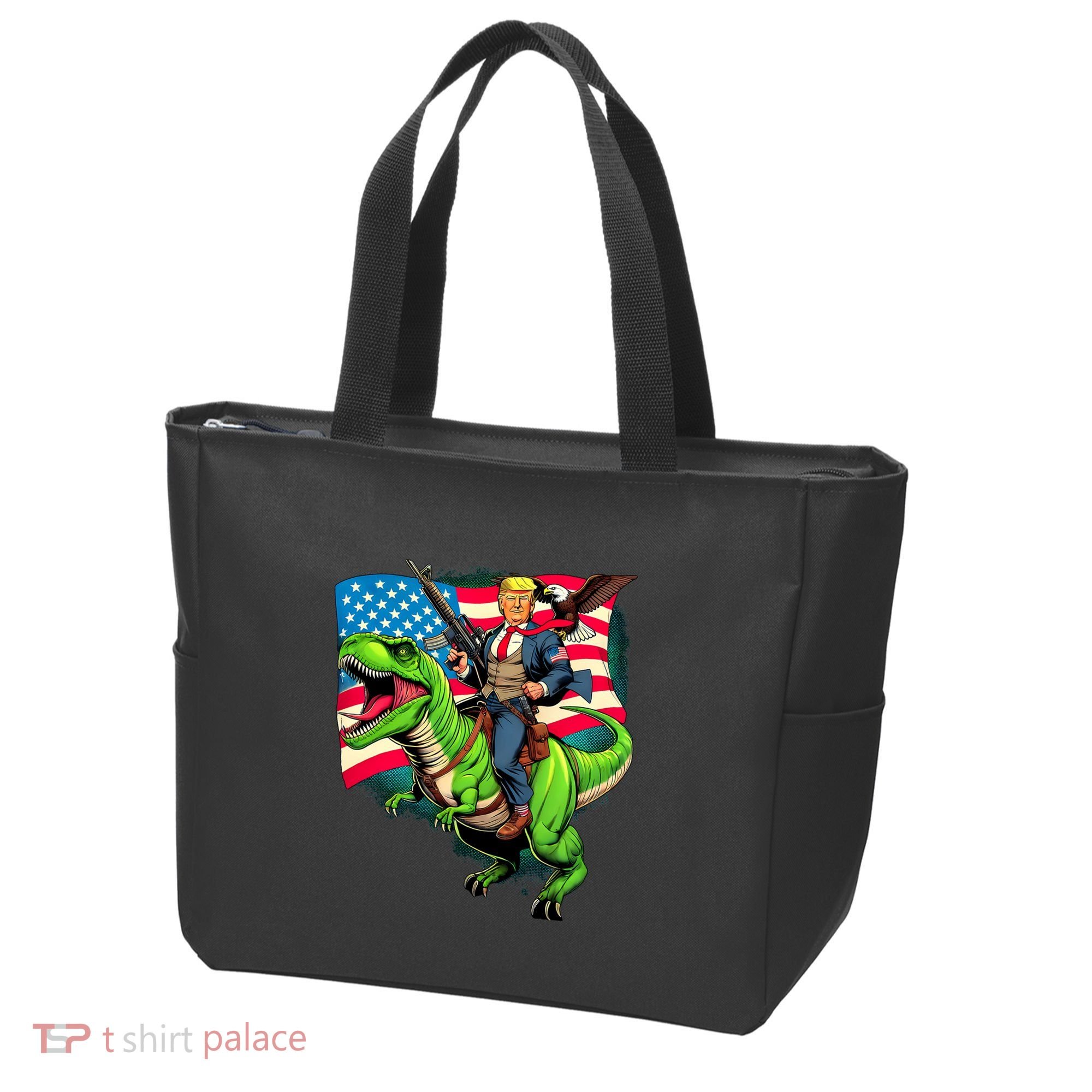 Bald Eagle Us Flag Trump Riding A Trex Tote Bag