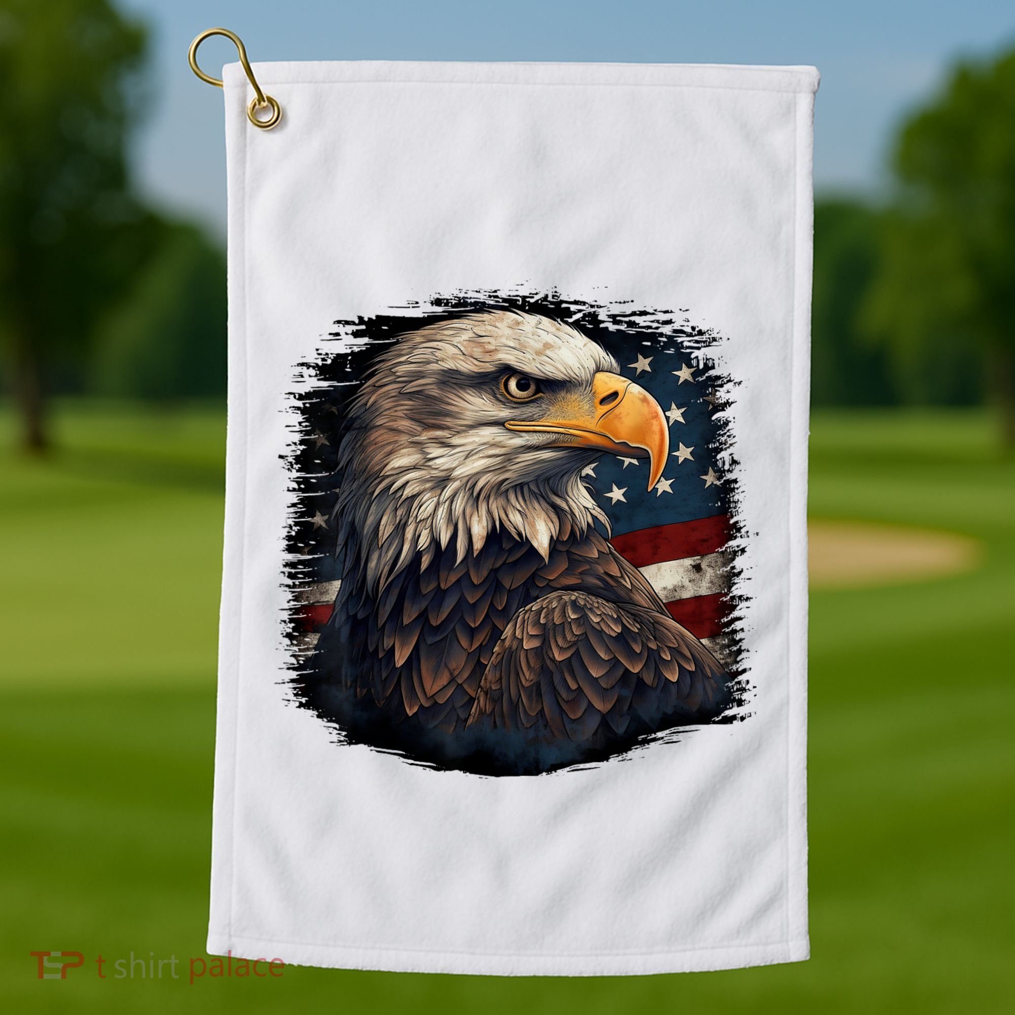 Bald Eagle Us American Flag 4th Of July Proud Patriotic Golf Towel