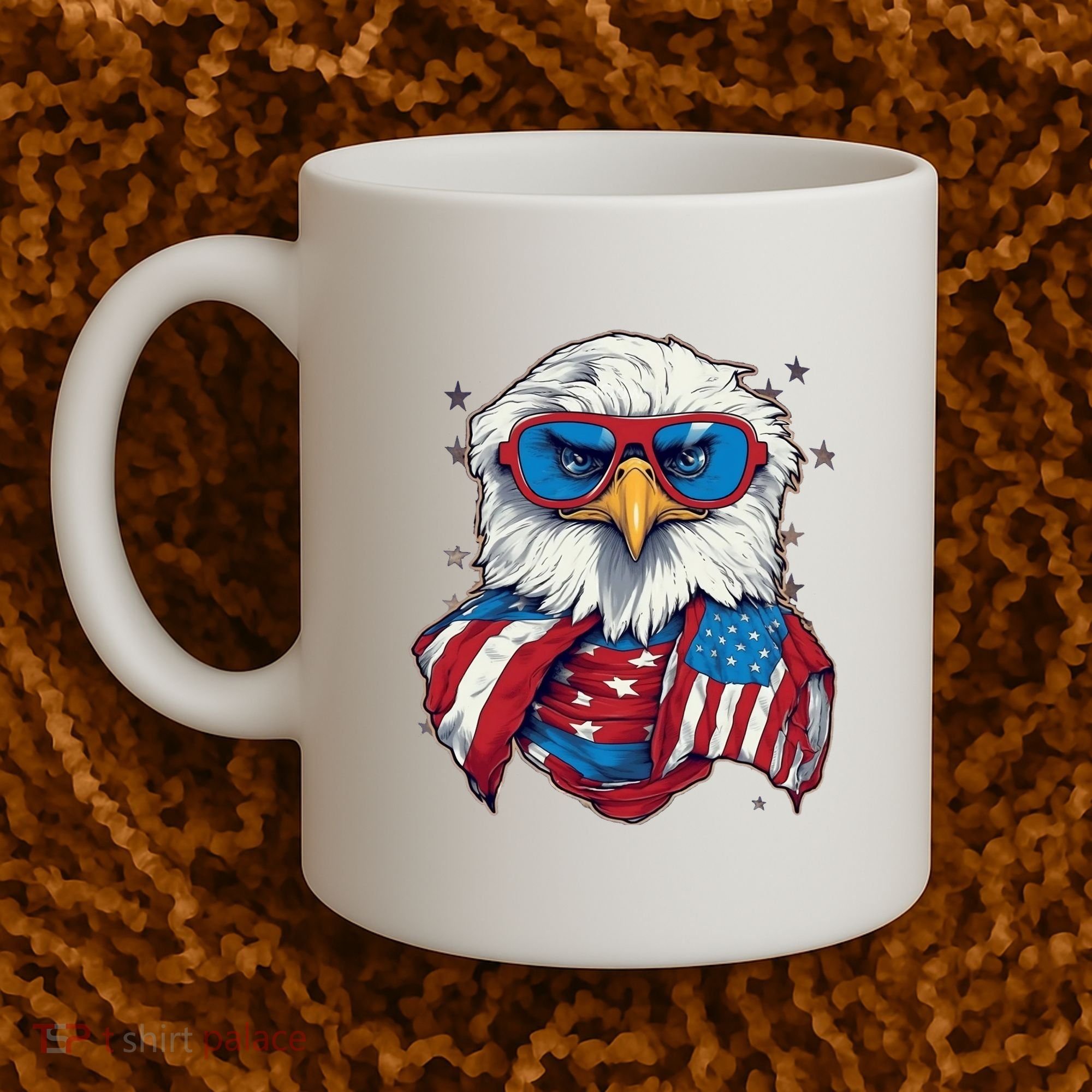 Bald Eagle With American Flag IA Coffee Mug