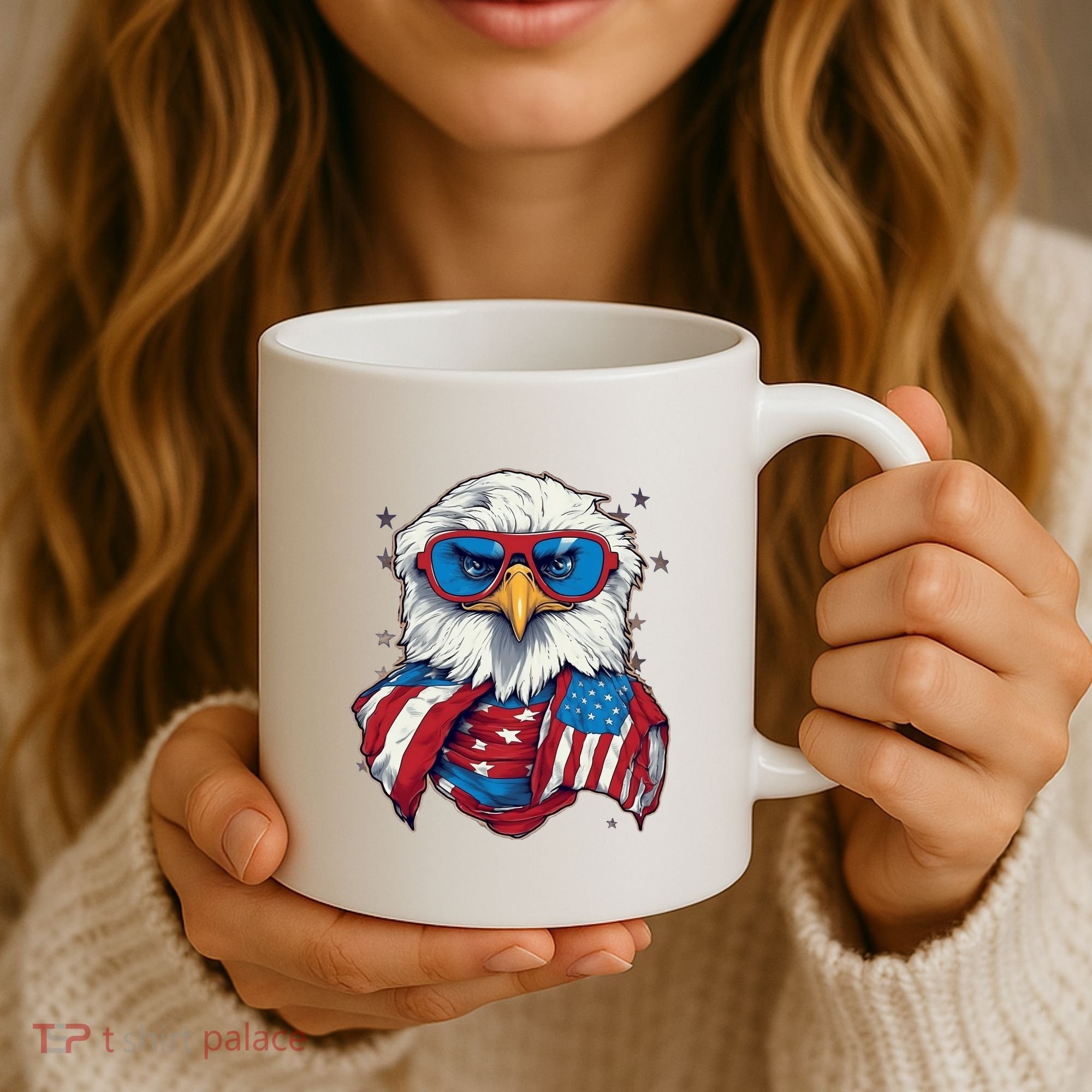 Bald Eagle With American Flag IA Coffee Mug