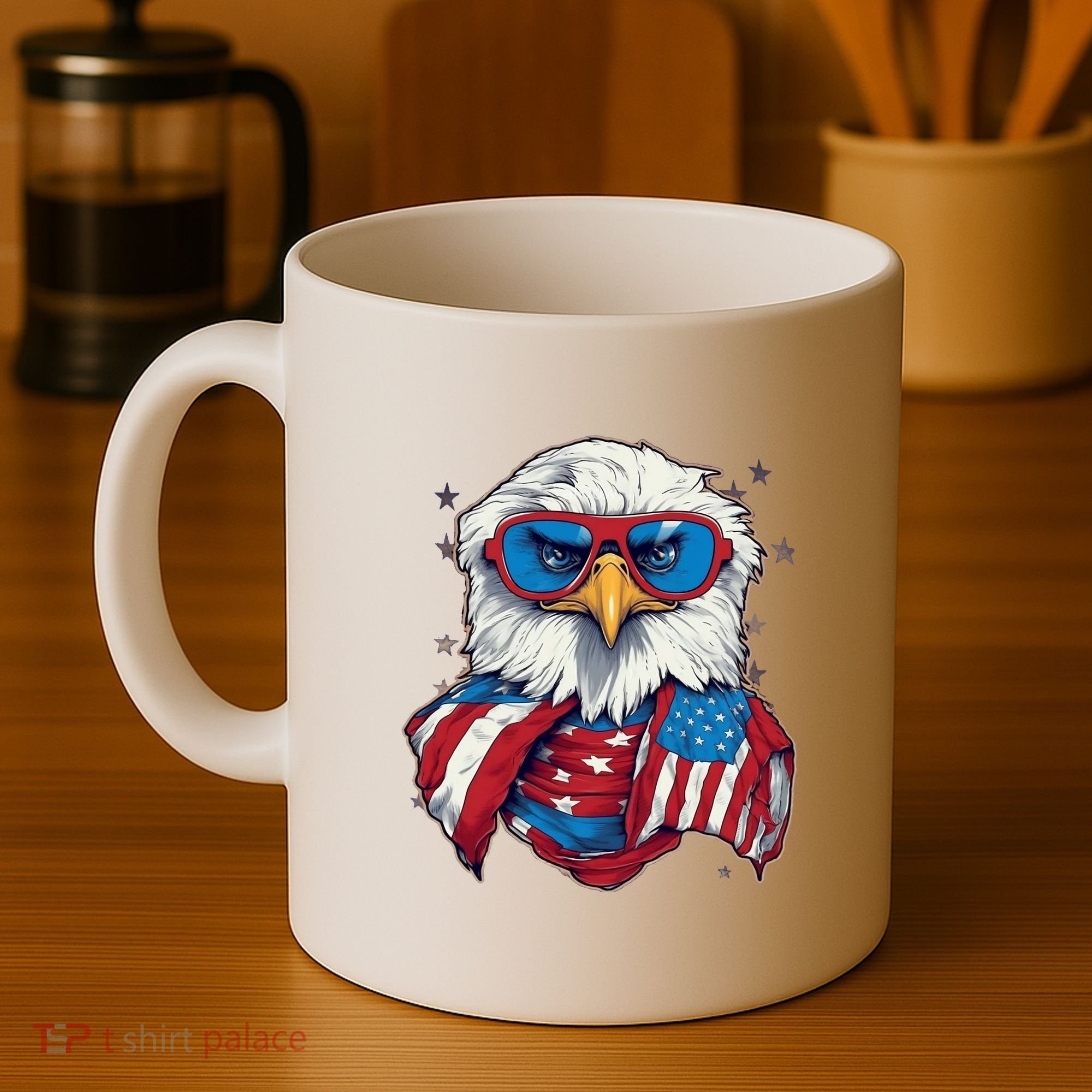 Bald Eagle With American Flag IA Coffee Mug