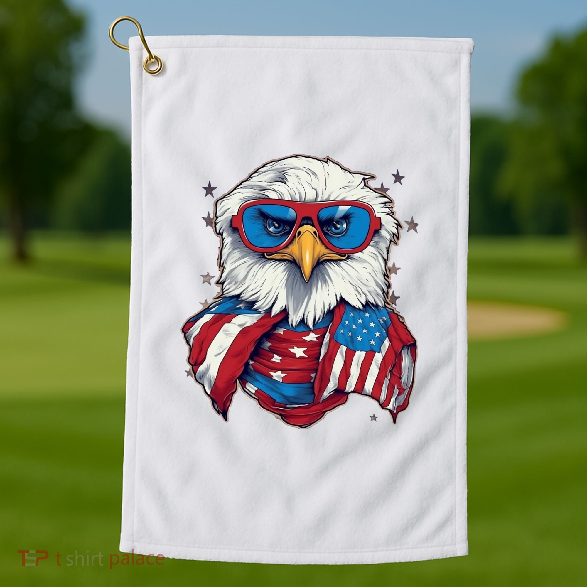 Bald Eagle With American Flag IA Golf Towel