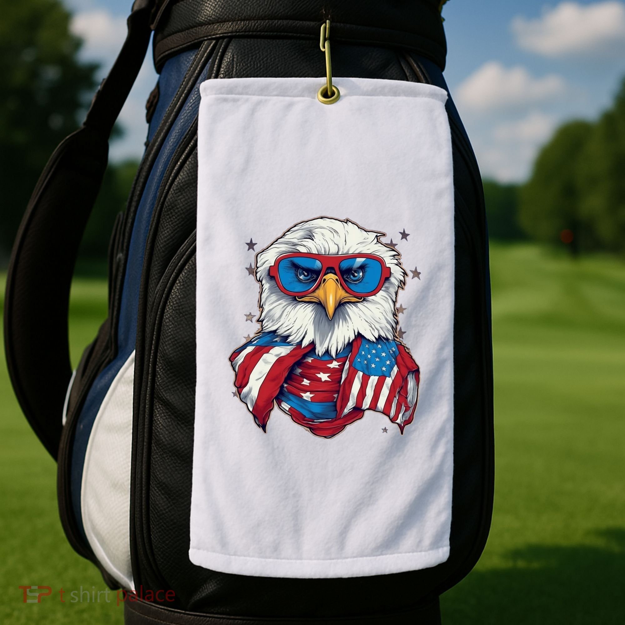 Bald Eagle With American Flag IA Golf Towel