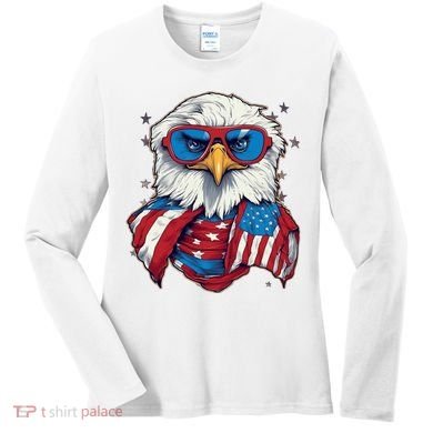 Bald Eagle With American Flag IA Women's Long Sleeve Shirt