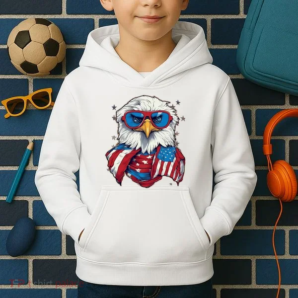 Bald Eagle With American Flag IA Kids Hoodie