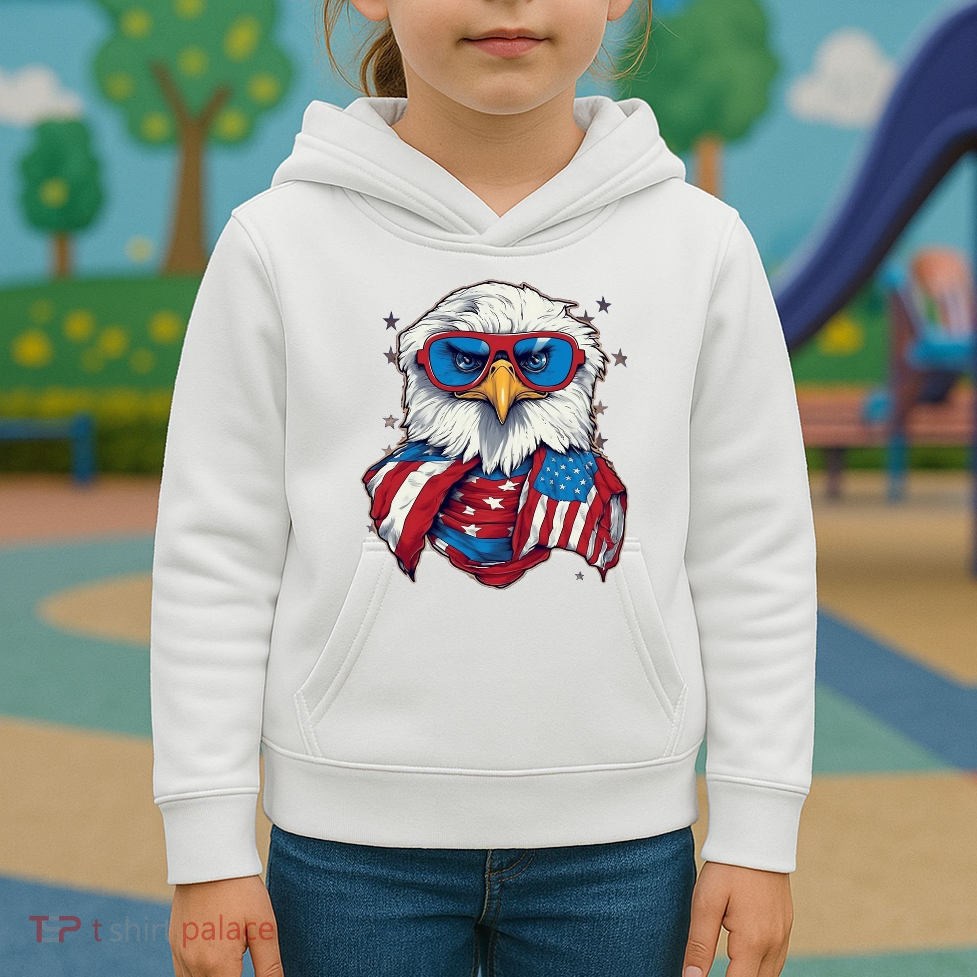 Bald Eagle With American Flag IA Kids Hoodie