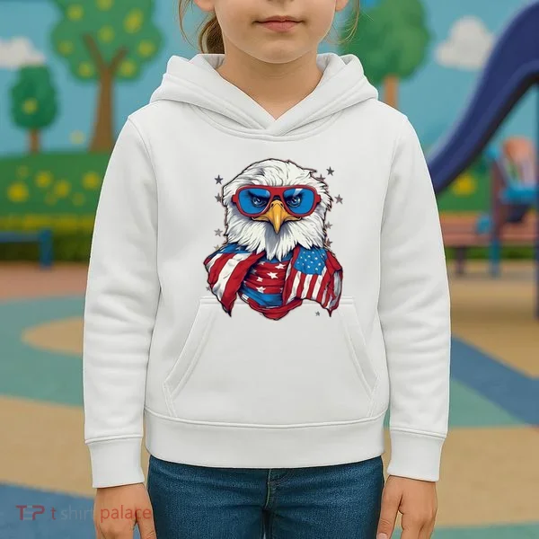Bald Eagle With American Flag IA Kids Hoodie
