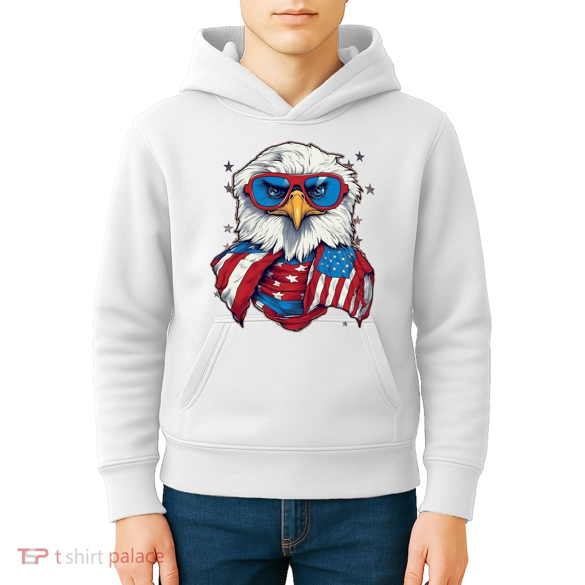 Bald Eagle With American Flag IA Kids Hoodie