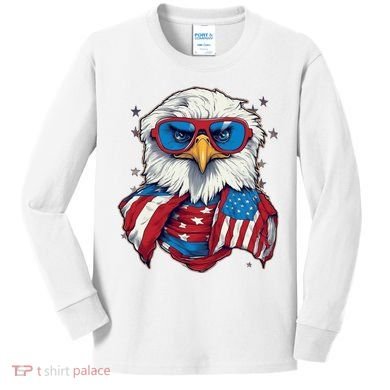 Bald Eagle With American Flag IA Kids Long Sleeve Shirt