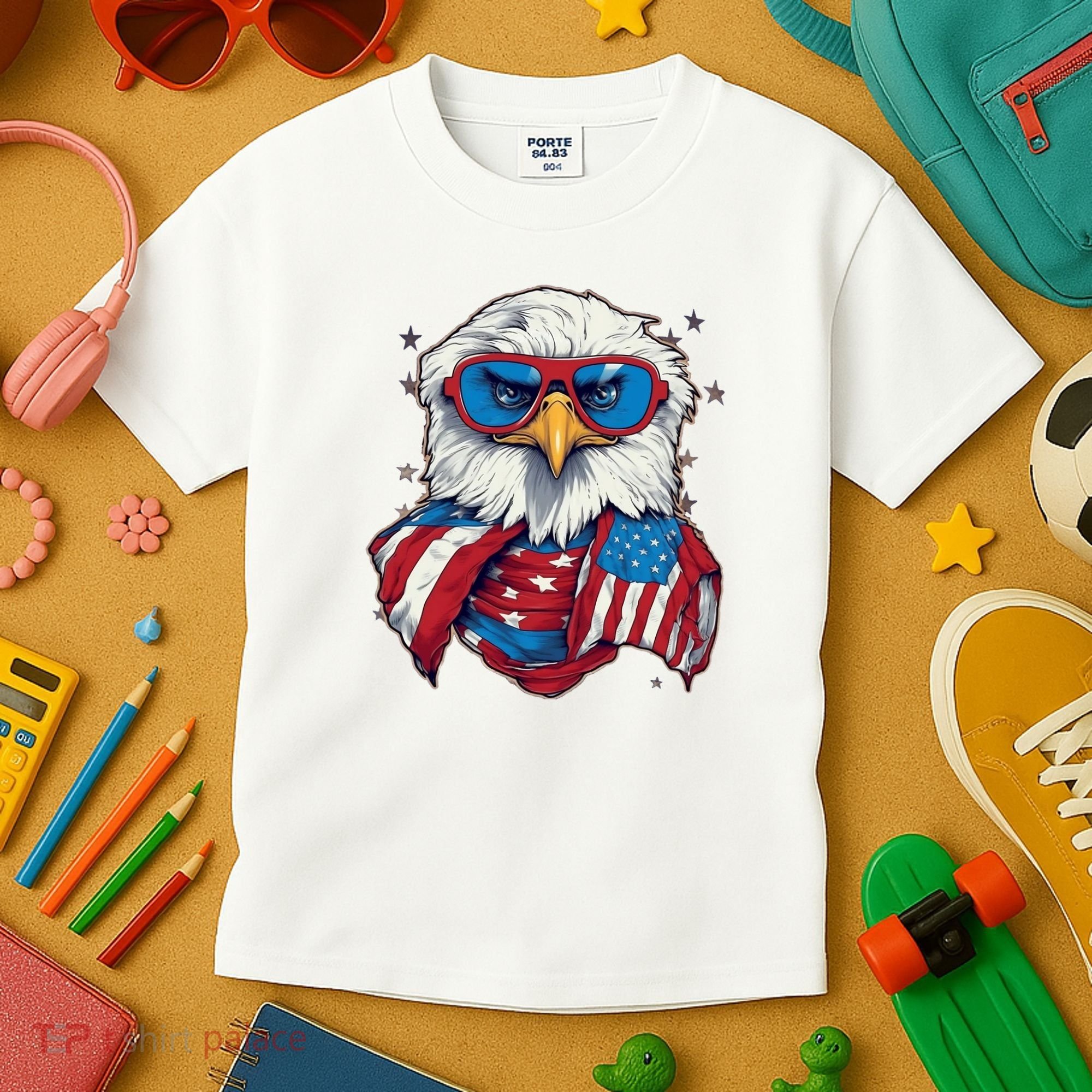 Bald Eagle With American Flag IA Kids T-Shirt