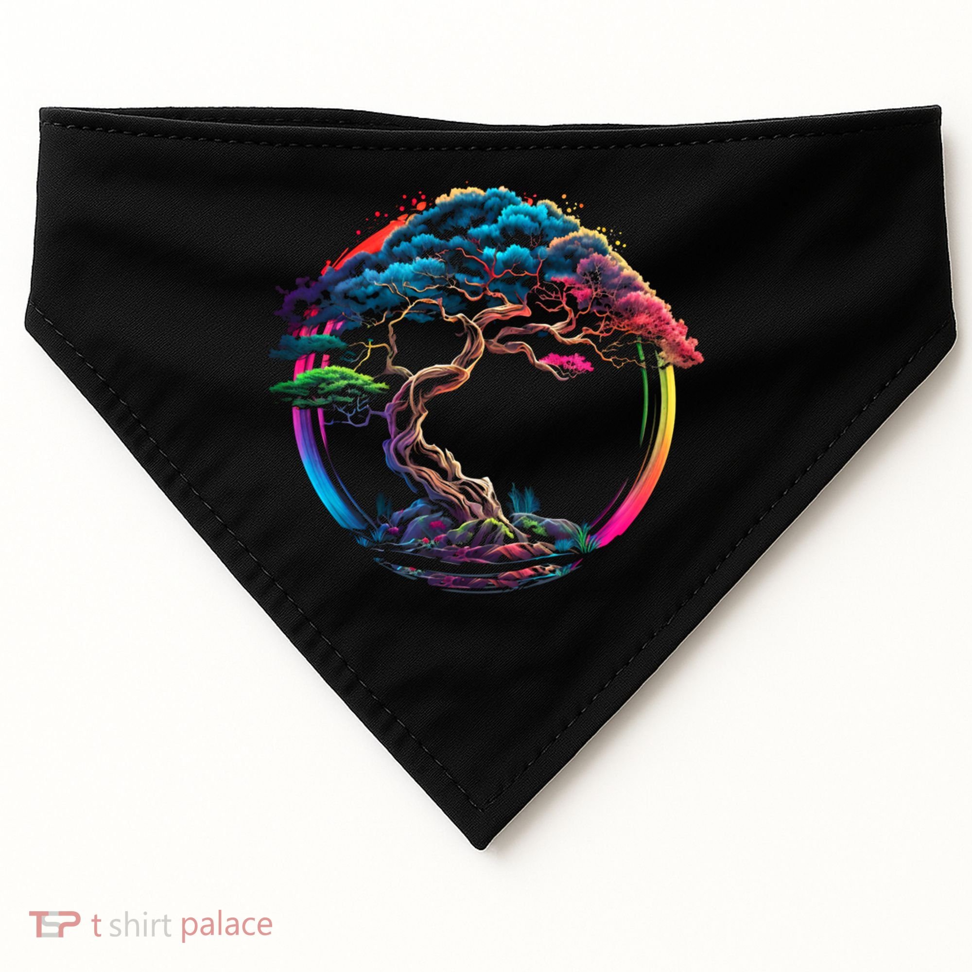 Bonsai Enso Zen Circle Tree Japan Spirituality Rainbow Gift USA-Made Doggie Bandana
