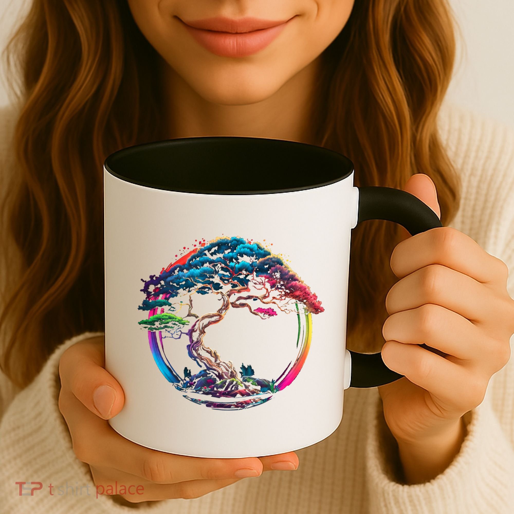 Bonsai Enso Zen Circle Tree Japan Spirituality Rainbow Gift Coffee Mug