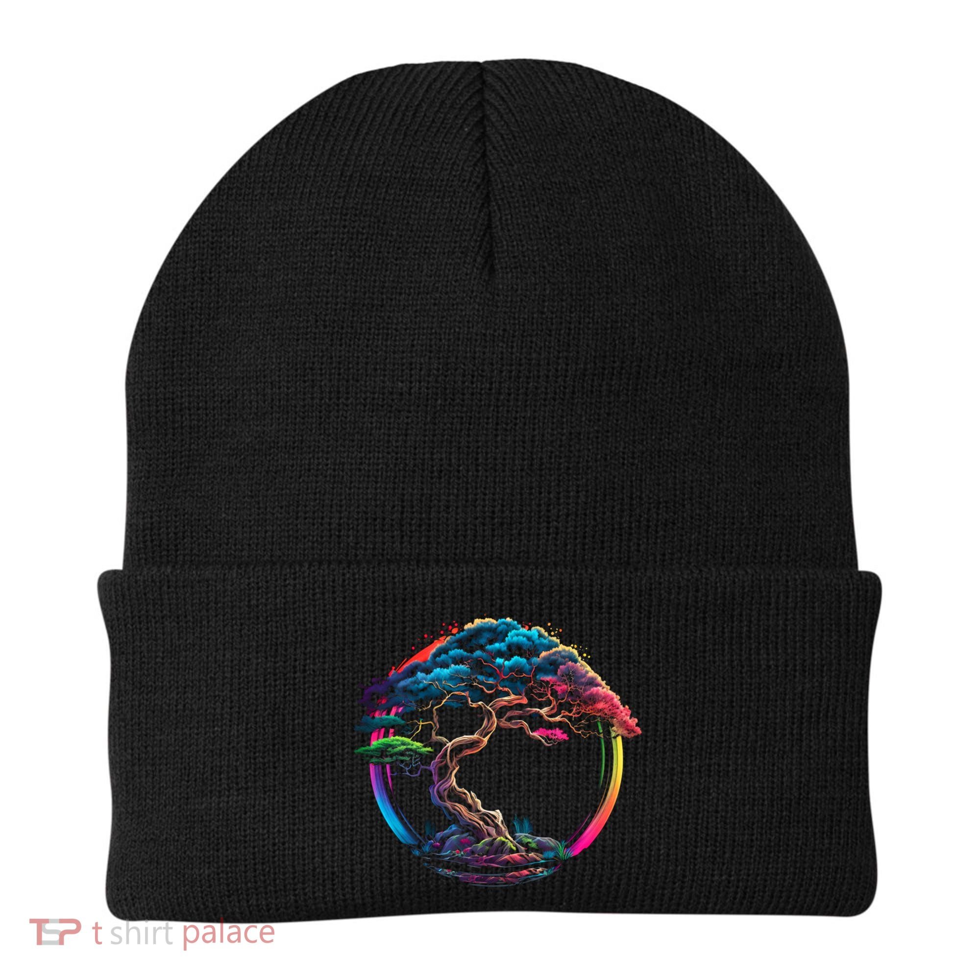 Bonsai Enso Zen Circle Tree Japan Spirituality Rainbow Gift Beanie
