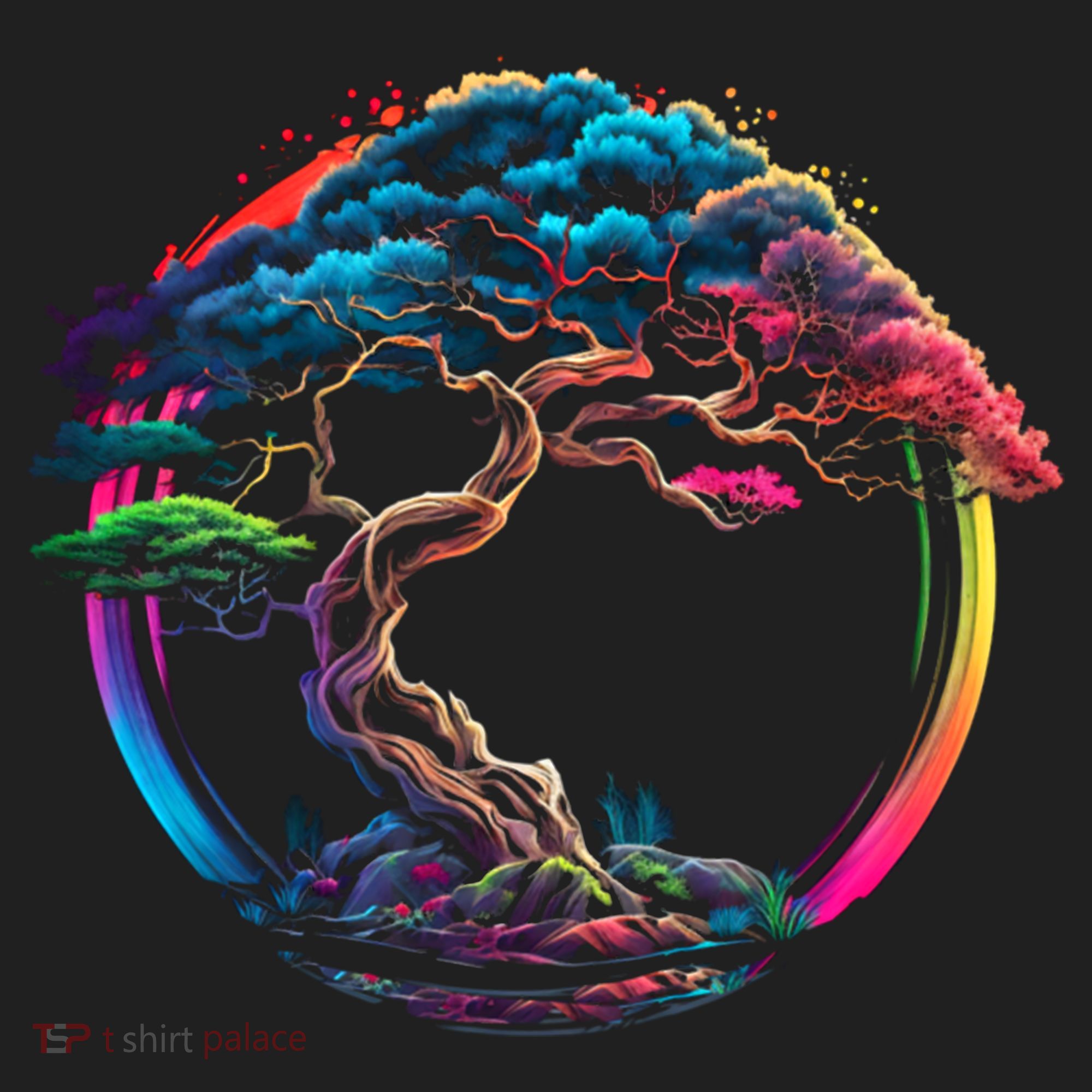 Bonsai Enso Zen Circle Tree Japan Spirituality Rainbow Gift Beanie