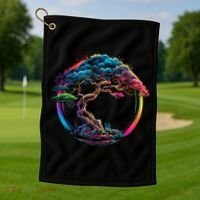 Bonsai Enso Zen Circle Tree Japan Spirituality Rainbow Gift Golf Towel thumb 1