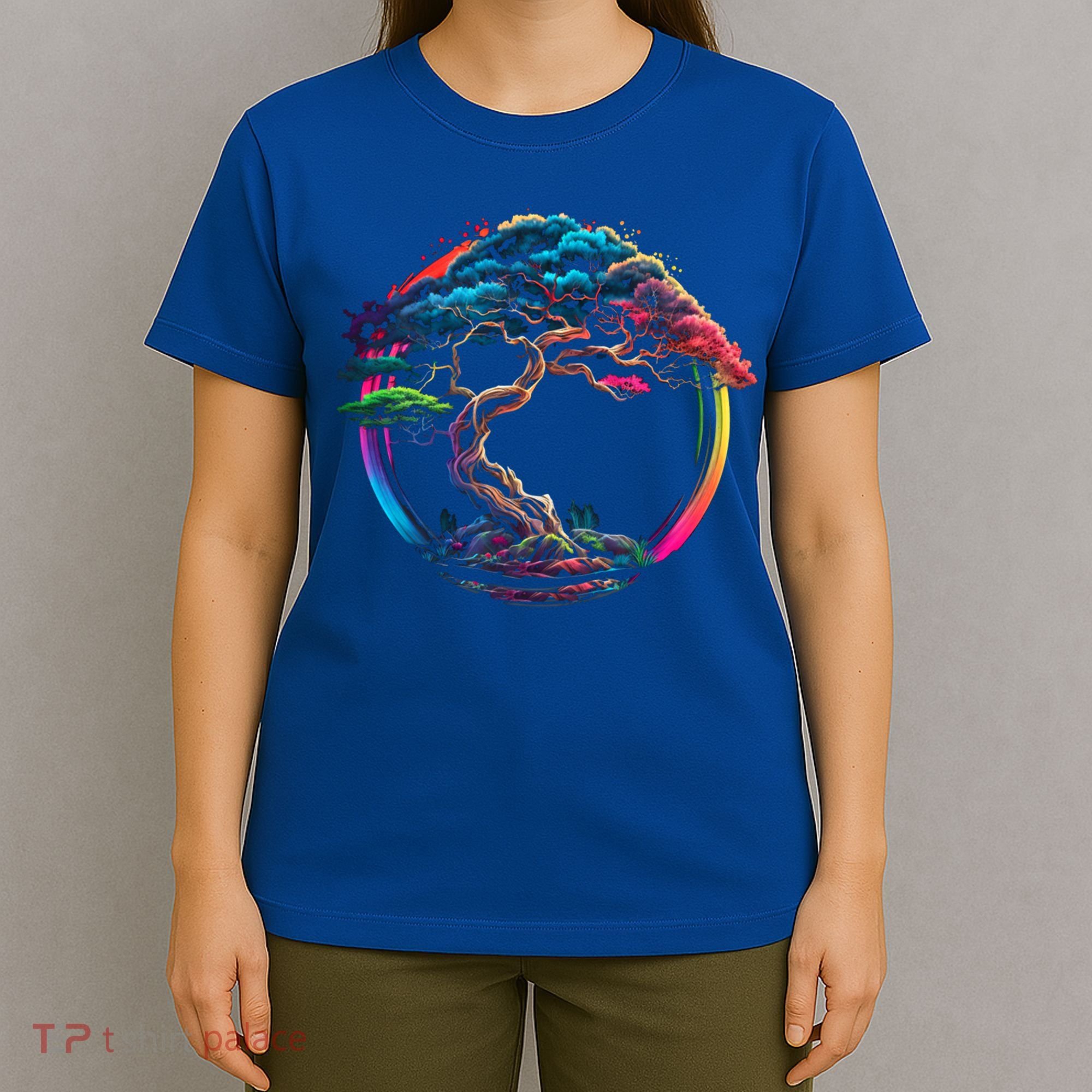 Bonsai Enso Zen Circle Tree Japan Spirituality Rainbow Gift T-Shirt