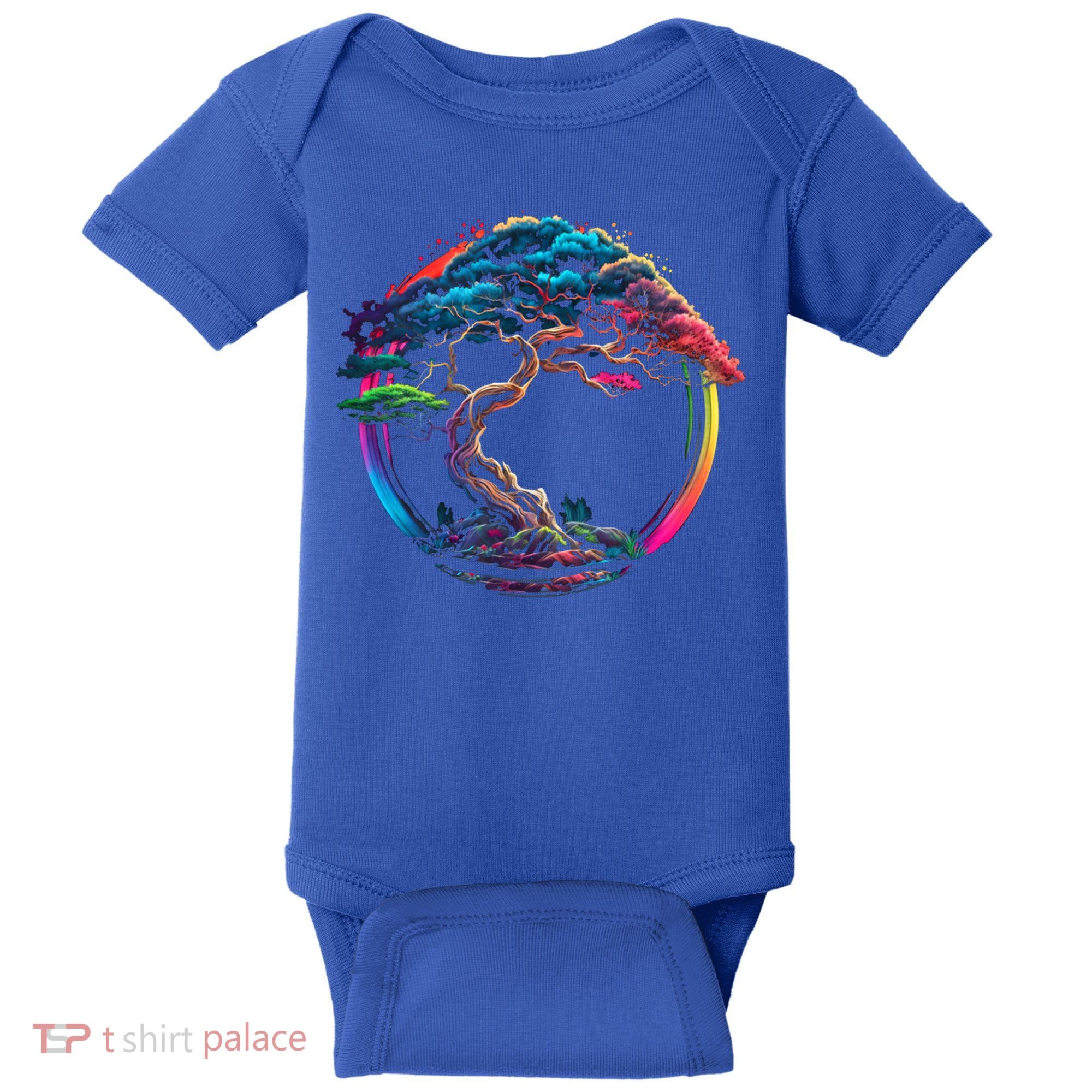Bonsai Enso Zen Circle Tree Japan Spirituality Rainbow Gift Baby Bodysuit