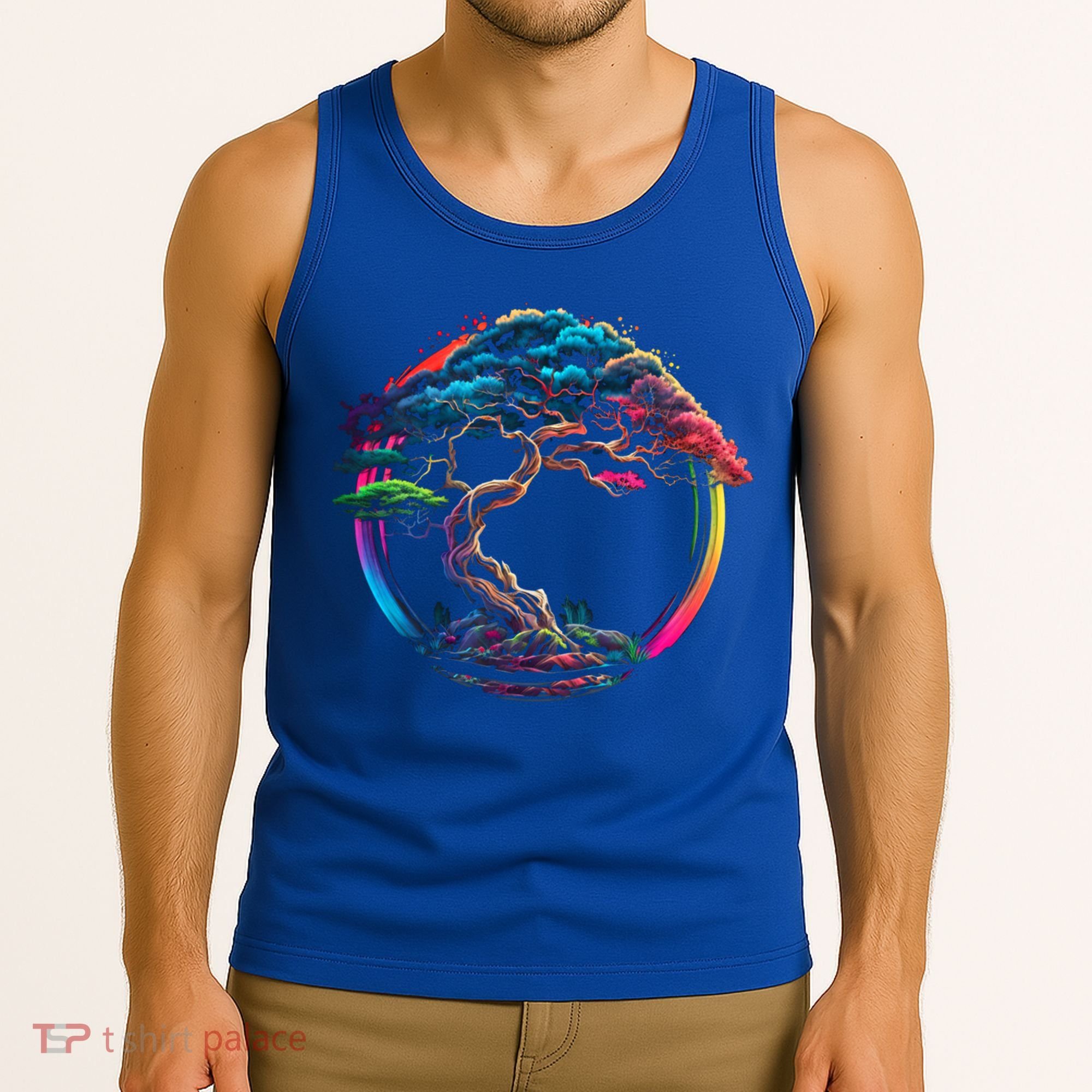 Bonsai Enso Zen Circle Tree Japan Spirituality Rainbow Gift Tank Top