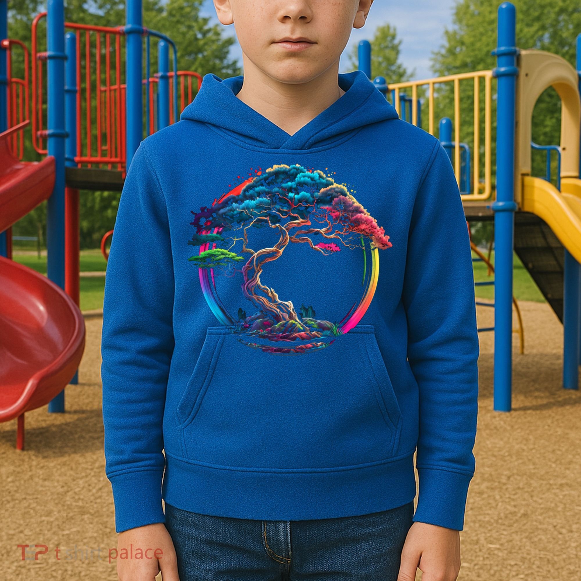 Bonsai Enso Zen Circle Tree Japan Spirituality Rainbow Gift Kids Hoodie