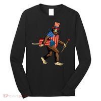 Bigfoot Fireworks 4th of July Sasquatch American Flag Long Sleeve Shirt thumb 0