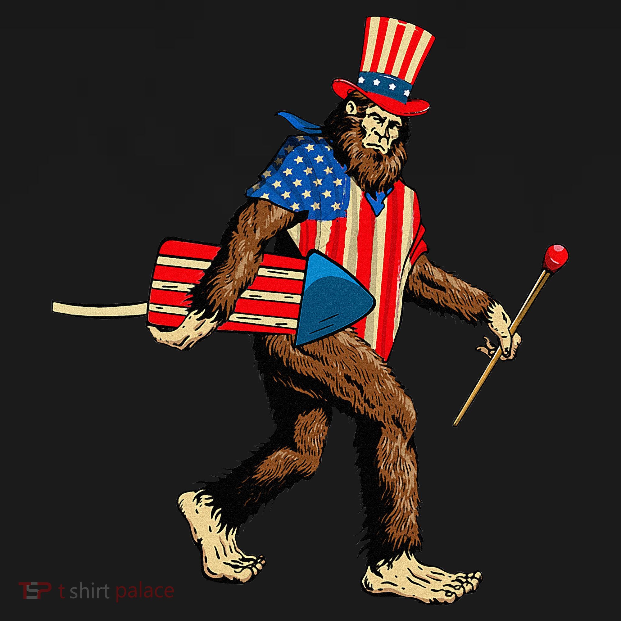 Bigfoot Fireworks 4th of July Sasquatch American Flag Tank Top