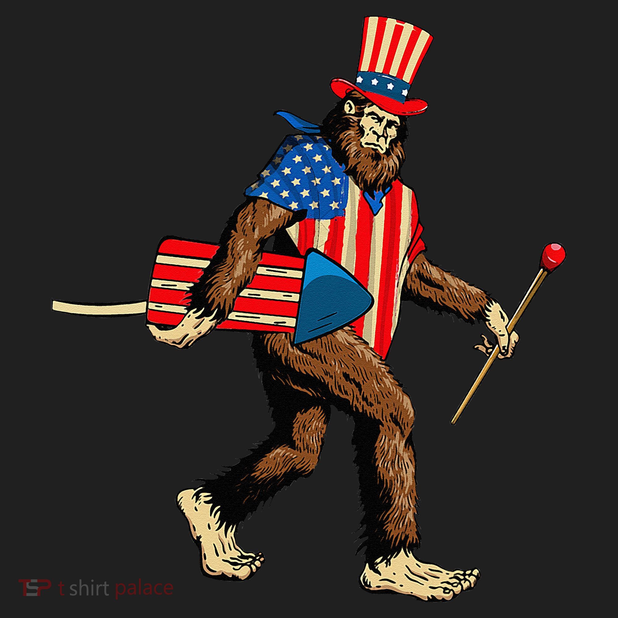 Bigfoot Fireworks 4th of July Sasquatch American Flag Golf Towel