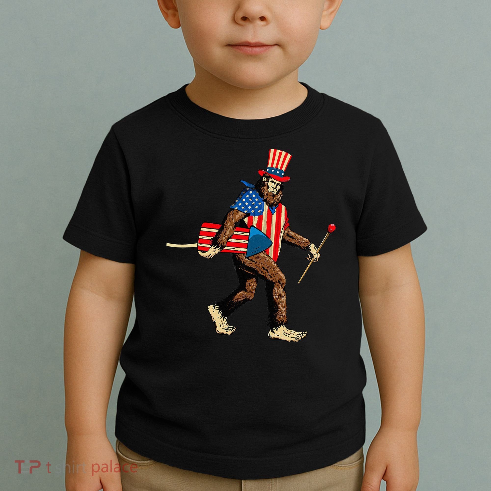 Bigfoot Fireworks 4th of July Sasquatch American Flag Toddler T-Shirt