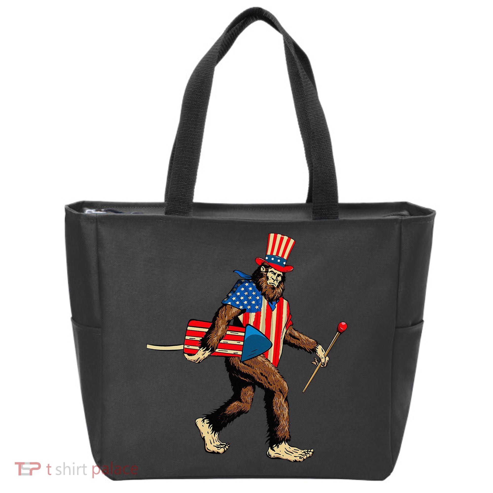 Bigfoot Fireworks 4th of July Sasquatch American Flag Tote Bag