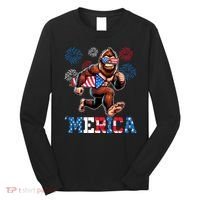 Bigfoot Fireworks 4th Of July Men Sasquatch American Flag Long Sleeve Shirt thumb 0