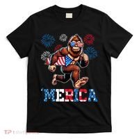 Bigfoot Fireworks 4th Of July Men Sasquatch American Flag T-Shirt thumb 0